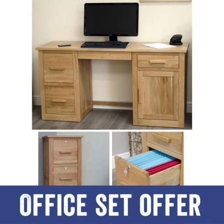 Arden Solid Oak Large Desk And Three Drawer Filing Cabinet